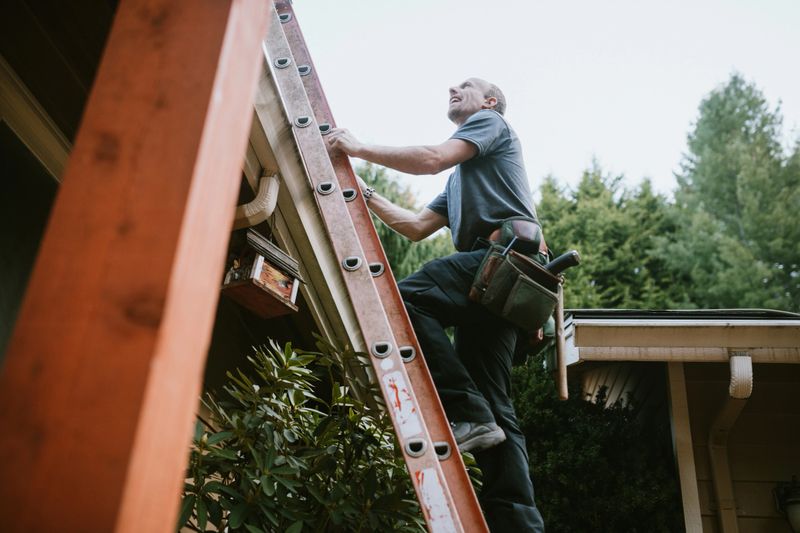 A roofer and crew work on putting in new roofing shingles.  Small local business serving local families in Washington State.