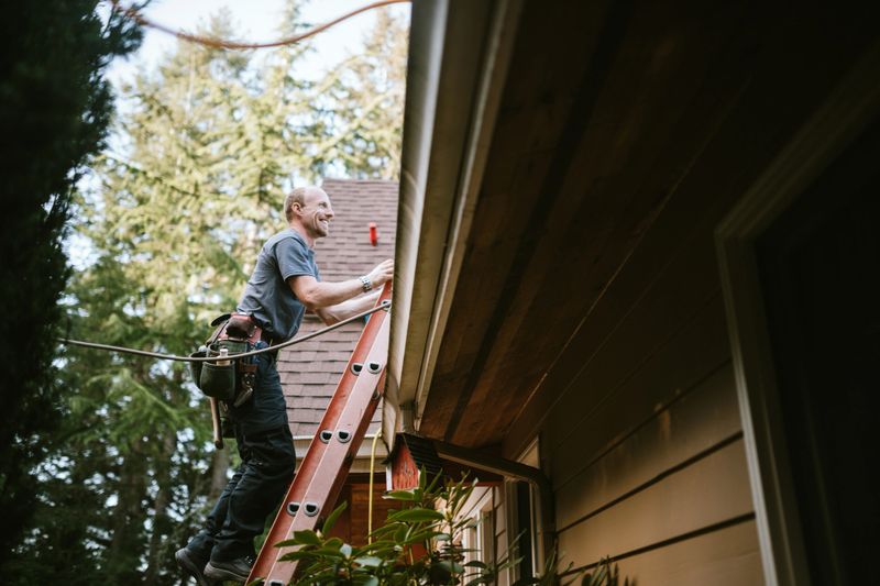 A roofer and crew work on putting in new roofing shingles.  Small local business serving local families in Washington State.