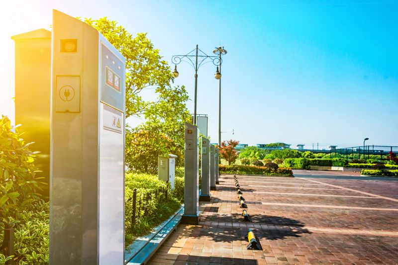 SAN DIEGO, CA - JANUARY 29, 2014: Solar powered electric vehicle car charging station in a public parking lot in California.