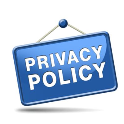 Blue signboard with 'Privacy Policy' text hanging.