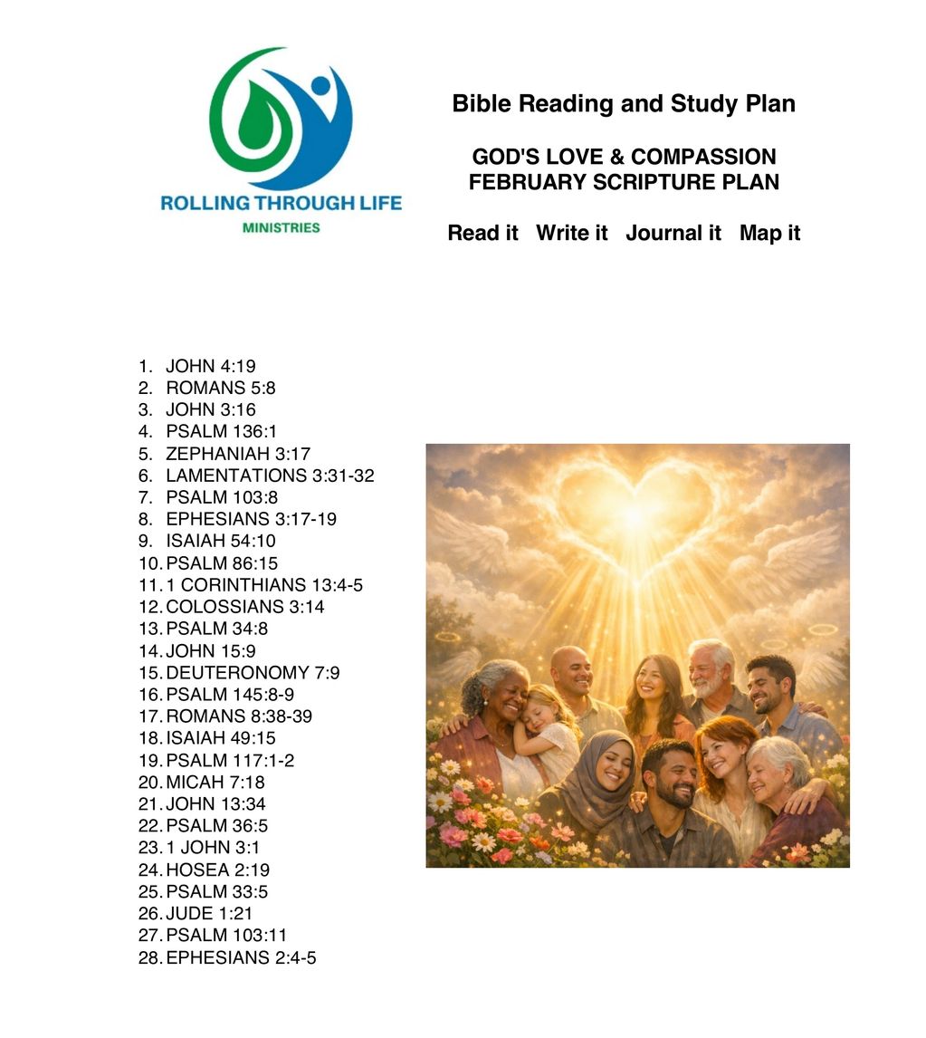 Bible reading plan with diverse group under glowing heart-shaped light in sky.
