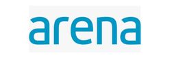 Logo of the brand 'arena' in blue font.