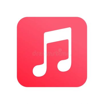 Red square icon with white music note.