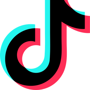 TikTok logo with 3D red and blue shadow effect.