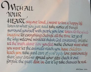 Inspirational calligraphy urging to live fully, love deeply, and embrace life.