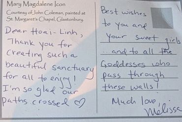 Handwritten thank you note expressing gratitude and well wishes for a sanctuary project.