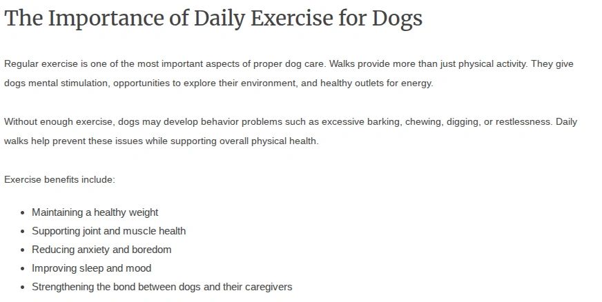 Importance of daily exercise for dogs and its benefits.