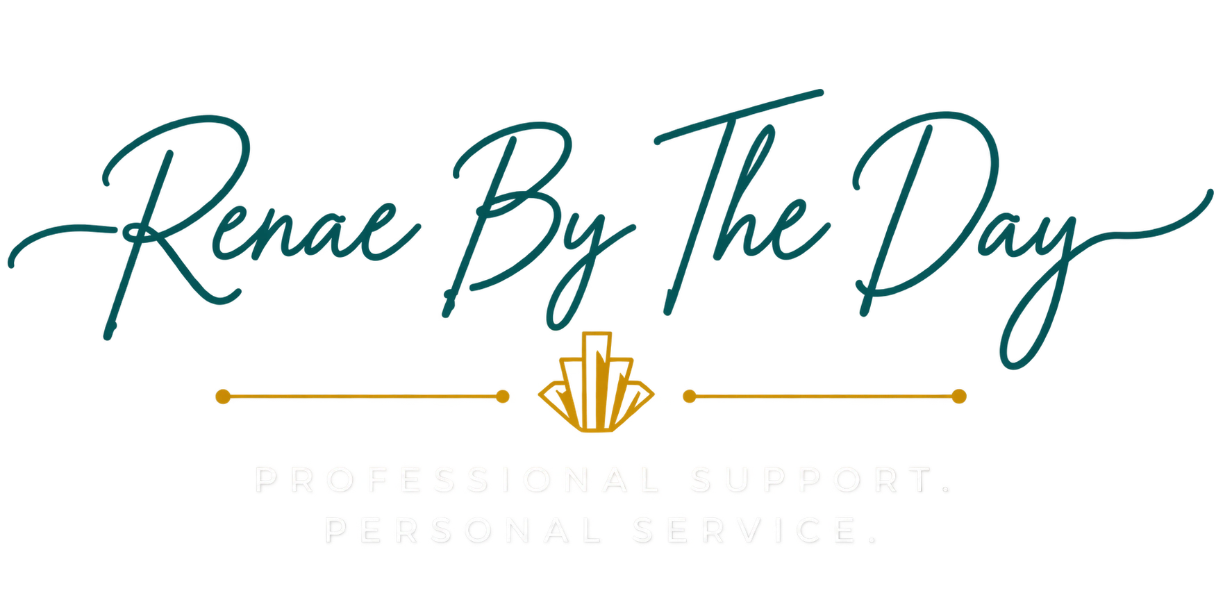 Renae By The Day logo in teal, gold, and white