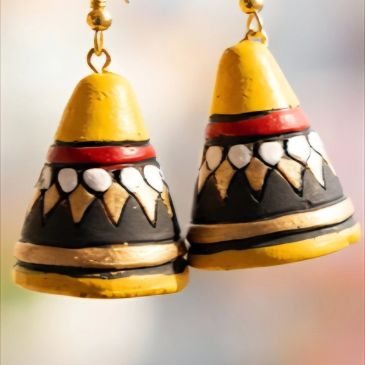 Colorful, hand-painted, traditional jhumka earrings.