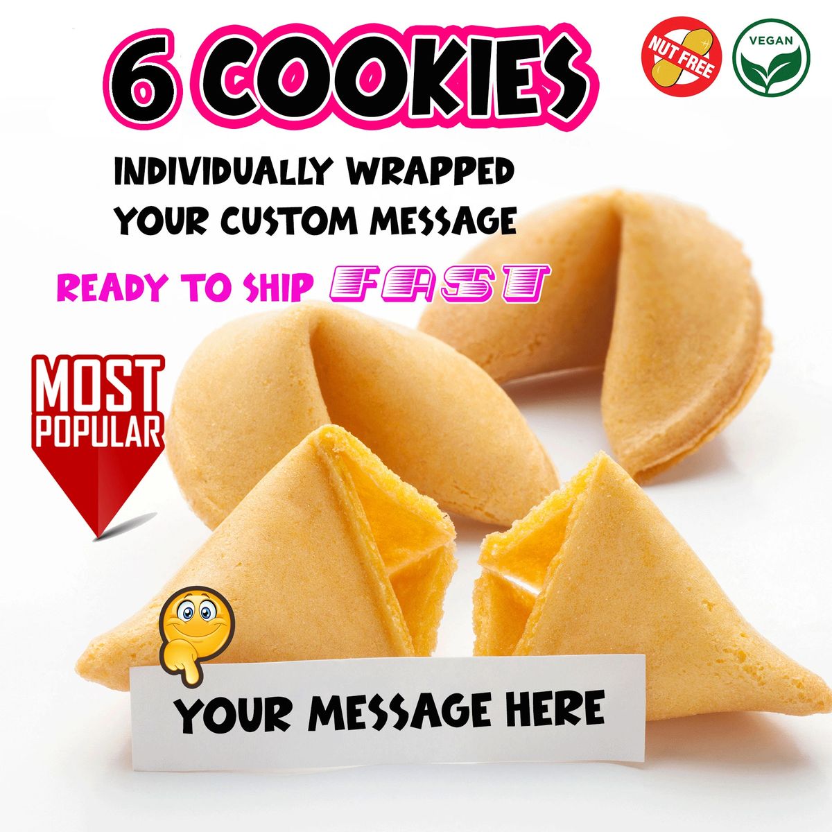 6 Custom Fortune Cookies Your Messages Inside! Individually Wrapped