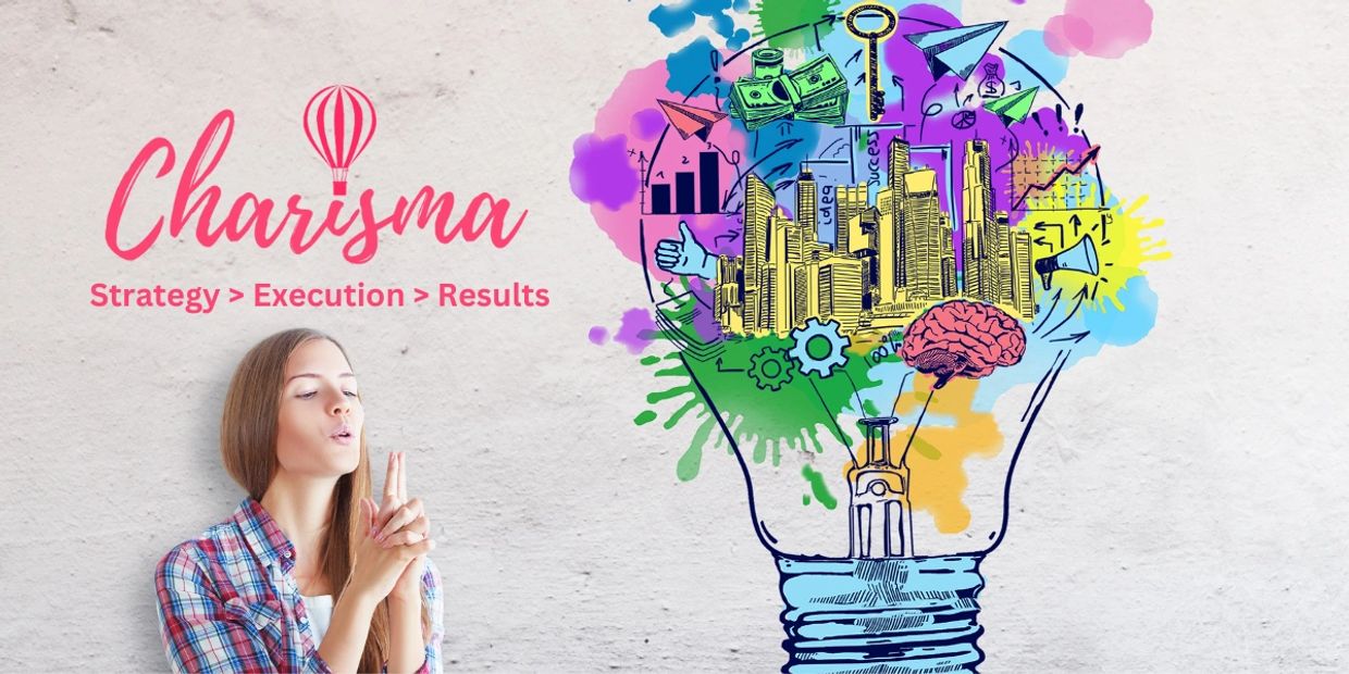 Woman with a lightbulb illustration symbolizing charisma and success strategy.