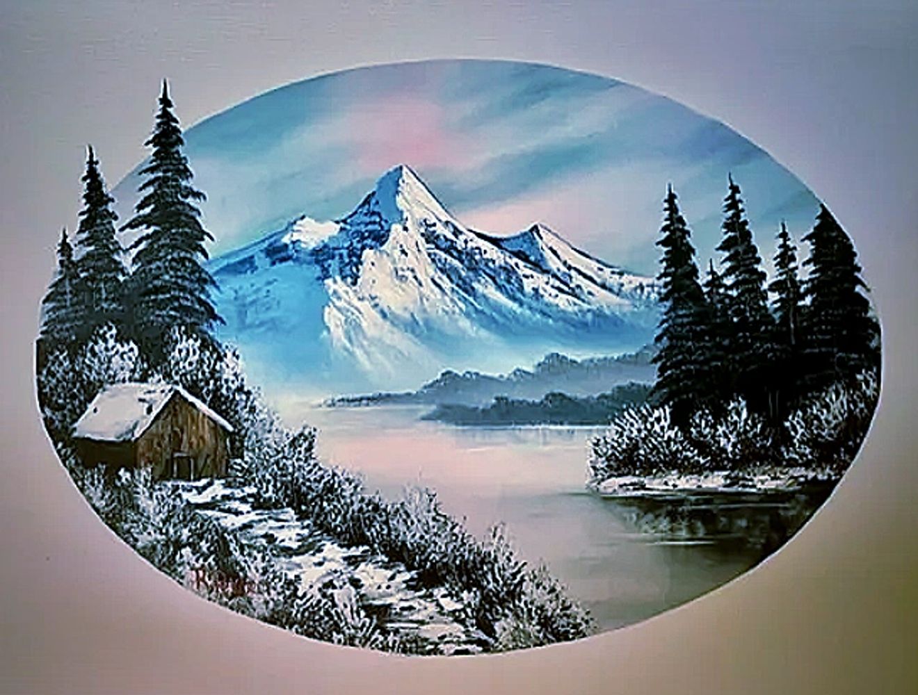 This painting was my Bob Ross Certification exam. I had to demonstrate and paint this in 30 minutes.
