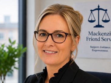Smiling woman in glasses at an office.