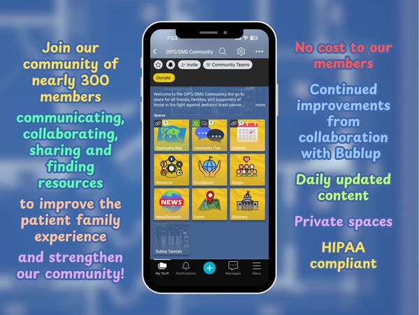 Mobile app promoting a supportive patient family community with collaboration and resources.