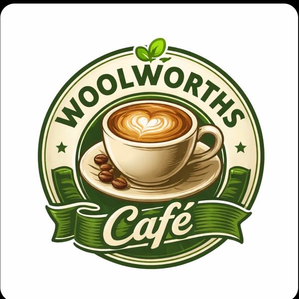Logo of Woolworths Café with a coffee cup.