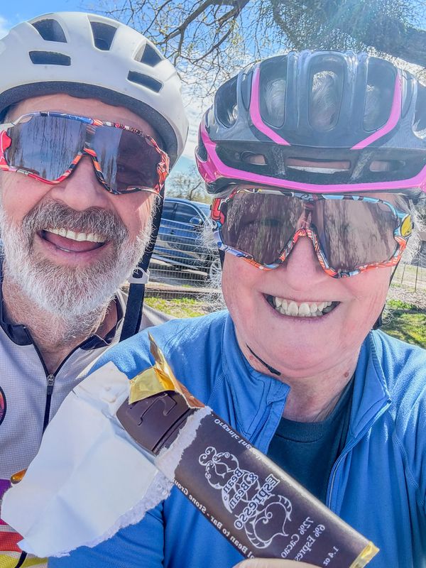 Gary and I on a ride up to Oro Valley Farmer's Market enjoying the Bean & Bean Espresso Bar!