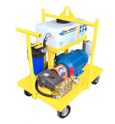 Unidade de hidrojato de alta sobre trailer 5.000 PSI ou 350 BAR elétrica