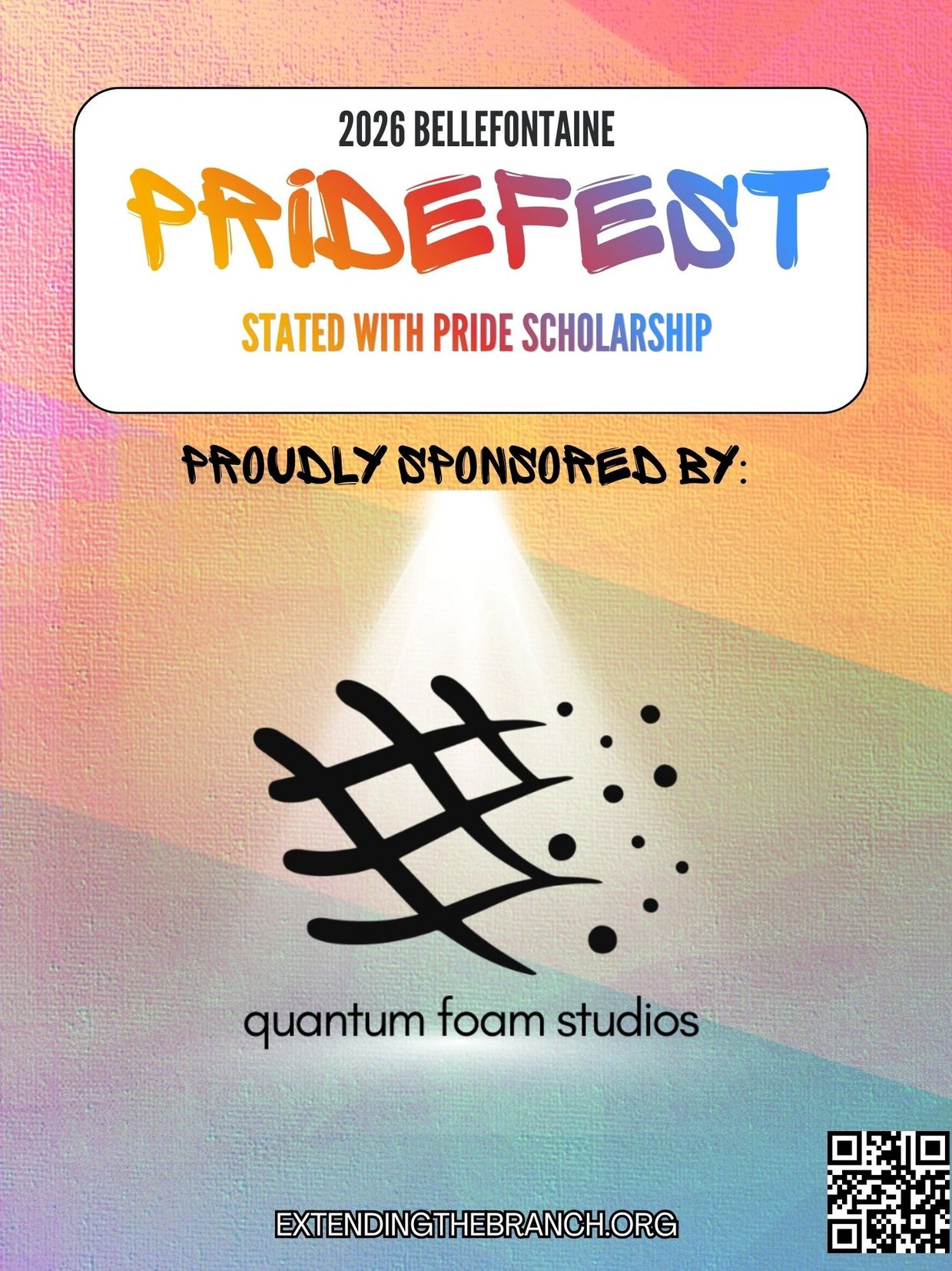 2026 Bellefontaine PrideFest with scholarship, sponsored by Quantum Foam Studios.