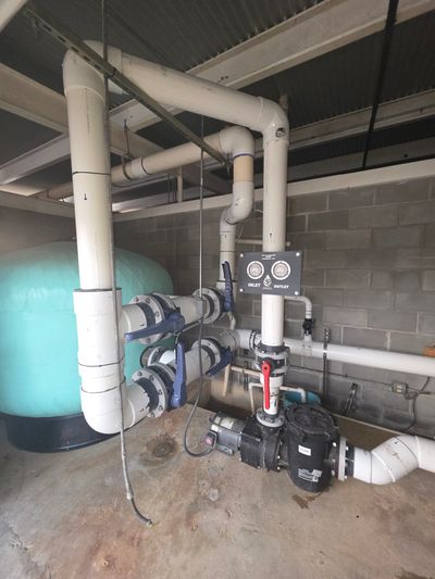 City of Pleasanton commercial pool filter, pump, and piping installed by Interpool.