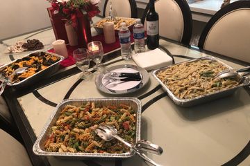 Two seafood, one chicken and one three pasta salads 
