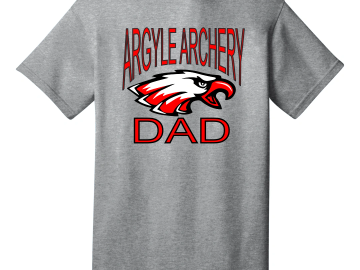 Gray T-shirt with Argyle Archery Dad design.