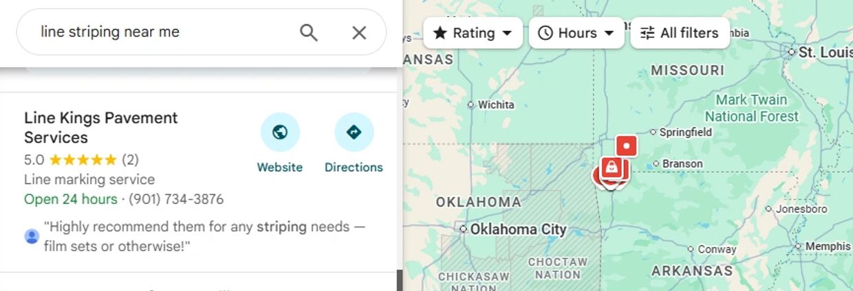Screenshot of a Google search for line striping services near Memphis, Tennessee.