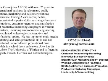 Professional profile of Alex Graas with contact details and key marketing strengths.