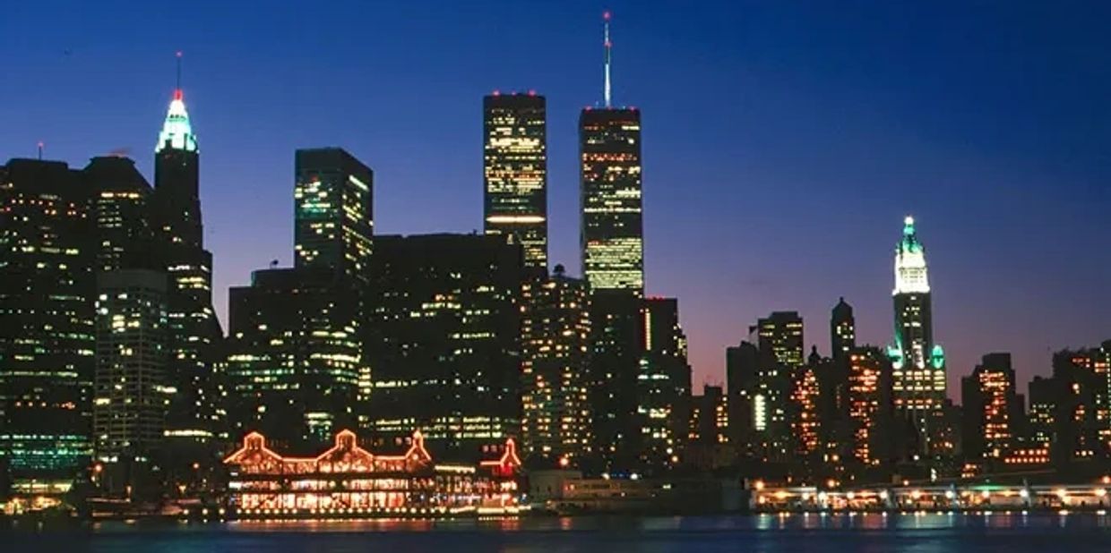 World Trade Center & South Street Seaport - NYC at night 1990s