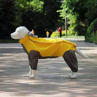 Capote impermeable poncho para perros amarillo con gris. Capotes para perros Panama.