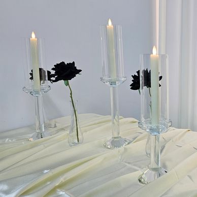 3 stem glass candelabras rental