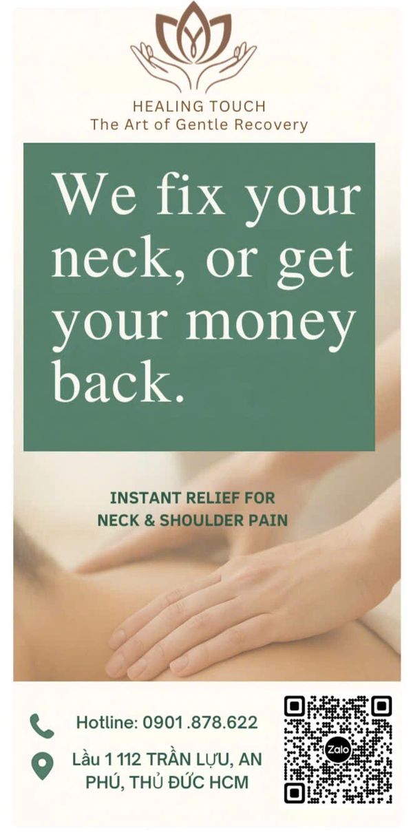 Advertisement for instant relief from neck and shoulder pain with a money-back guarantee.