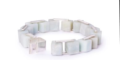 Sterling silver bracelet, blue-green Andean Matt Opal