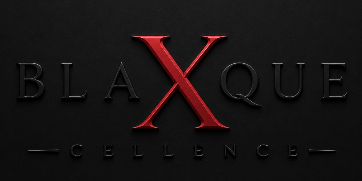 Logo with black letters and a red X on a black background.