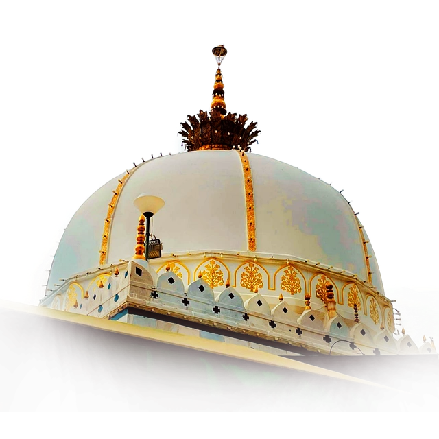 White dome with golden decorations and a finial on top.