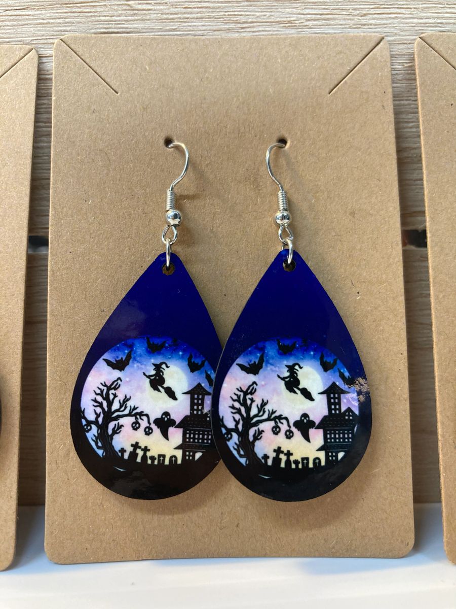 Handmade Earrings - Witch and Haunted House
