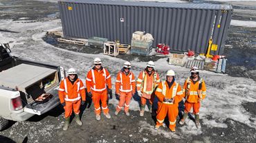 Group of Miners using a drone