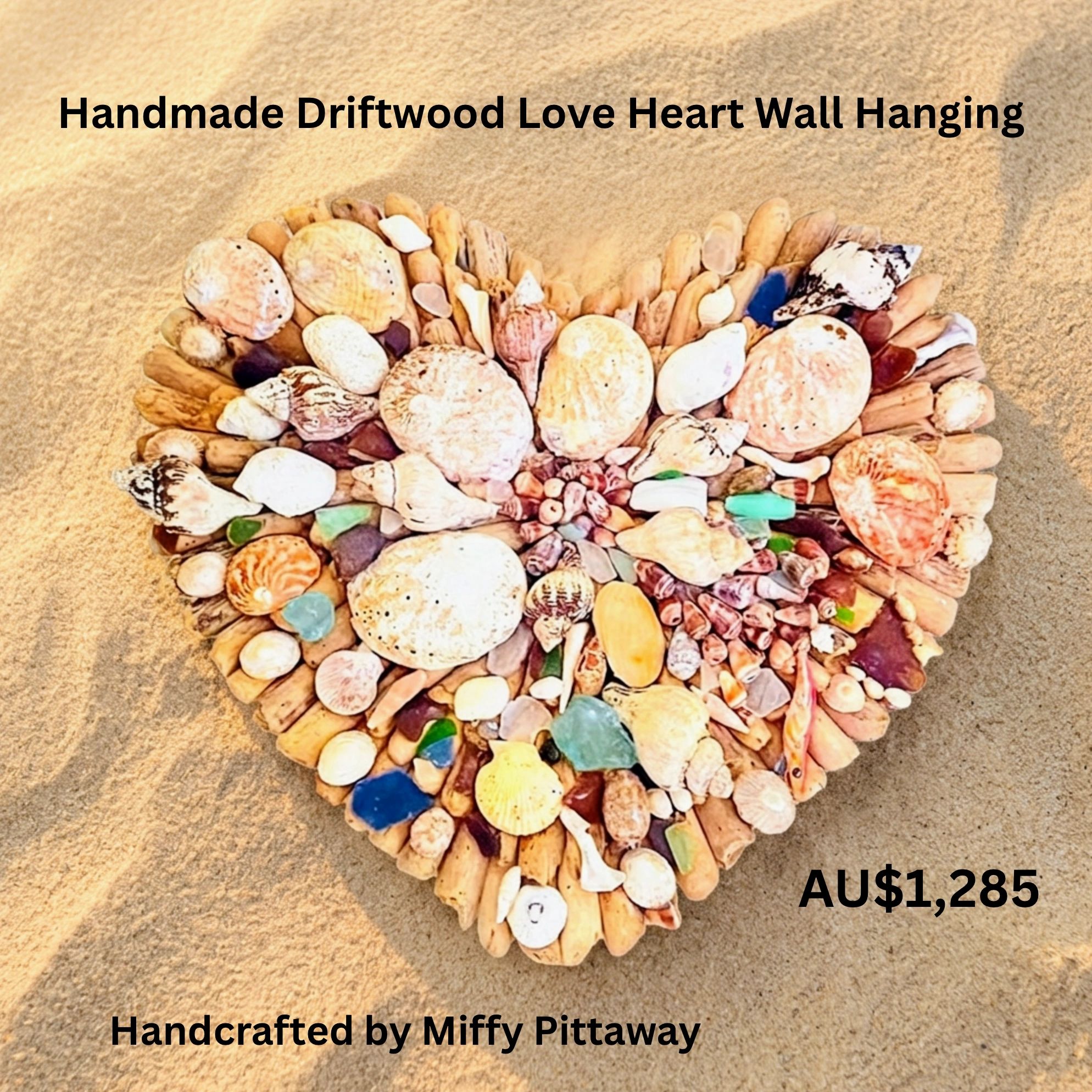 This Handcrafted Driftwood Love Heart Wall Hanging, handmade by Miffy Pittaway from Victoria. 