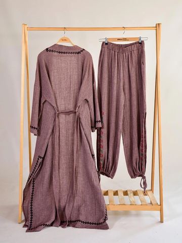 gül kurusu kimono ve pantalon takım