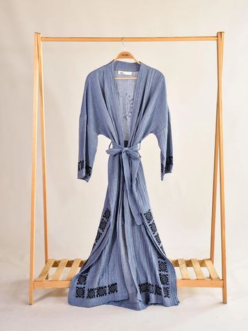 mavi ipek kimono