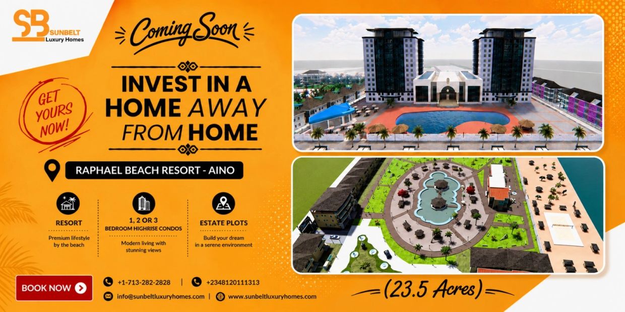Advertisement for Raphael Beach Resort by Sunbelt Luxury Homes.