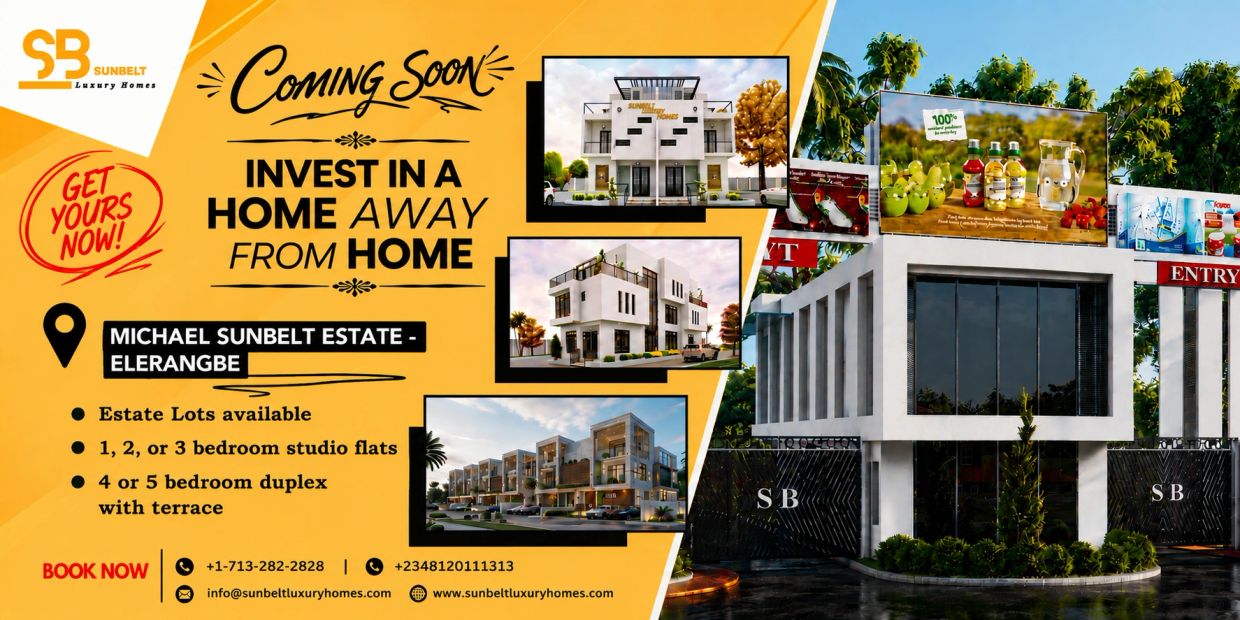 Advertisement for Sunbelt Luxury Homes featuring Michael Sunbelt Estate in Elerangbe.