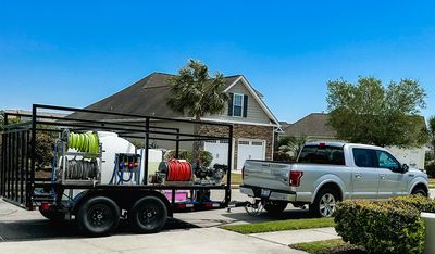 Our custom built pressure washing trailer can handle residential and commercial exteriors! 