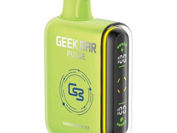 Green Geek Bar Pulse vape device with digital display.