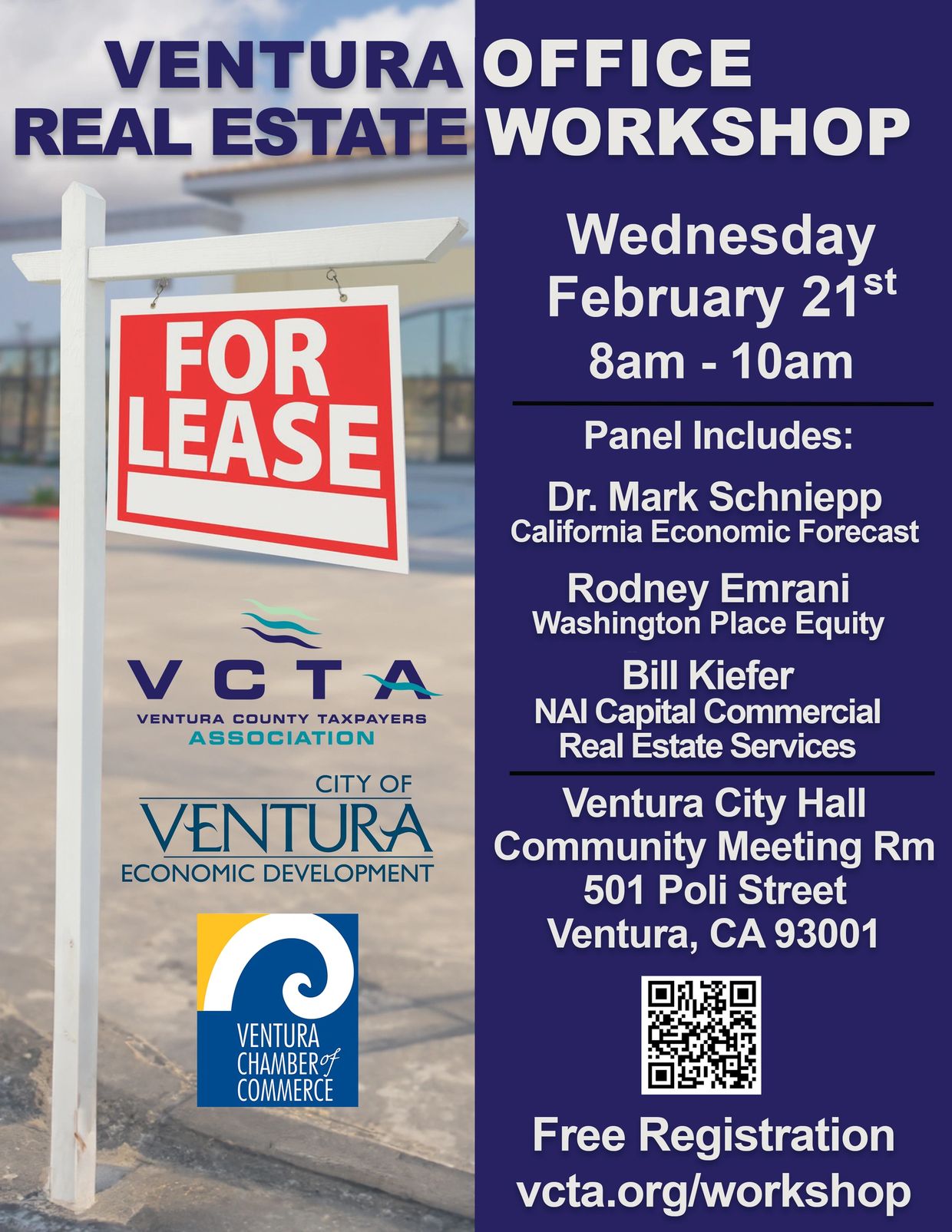 Ventura Office Real Estate Workshop on February 21st, 8-10am, with expert panel at Ventura City Hall.