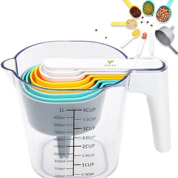 Juego de tazas y cucharas medidoras, 8 cucharas medidoras apilables con  mango de acero inoxidable, cucharada precisa para medir ingredientes