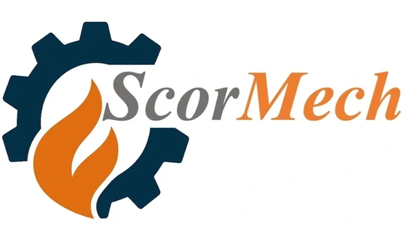 Logo featuring a flame and gear with 'ScorMech' text.