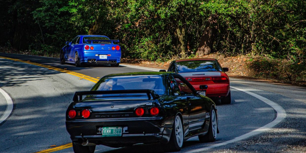 JDM lineup shot on Highway 9! Featuring my R32 Skyline, an s13 240sx, and a real R34 GTR!