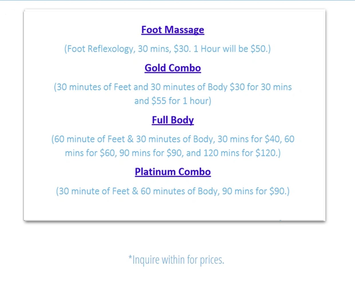 A poster on body massage and foot massage with details