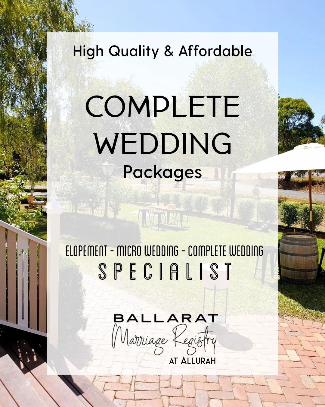 Ballarat Marriage Registry affordable weddings