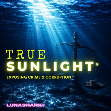 True Sunlight logo with scales underwater, exposing crime and corruption.